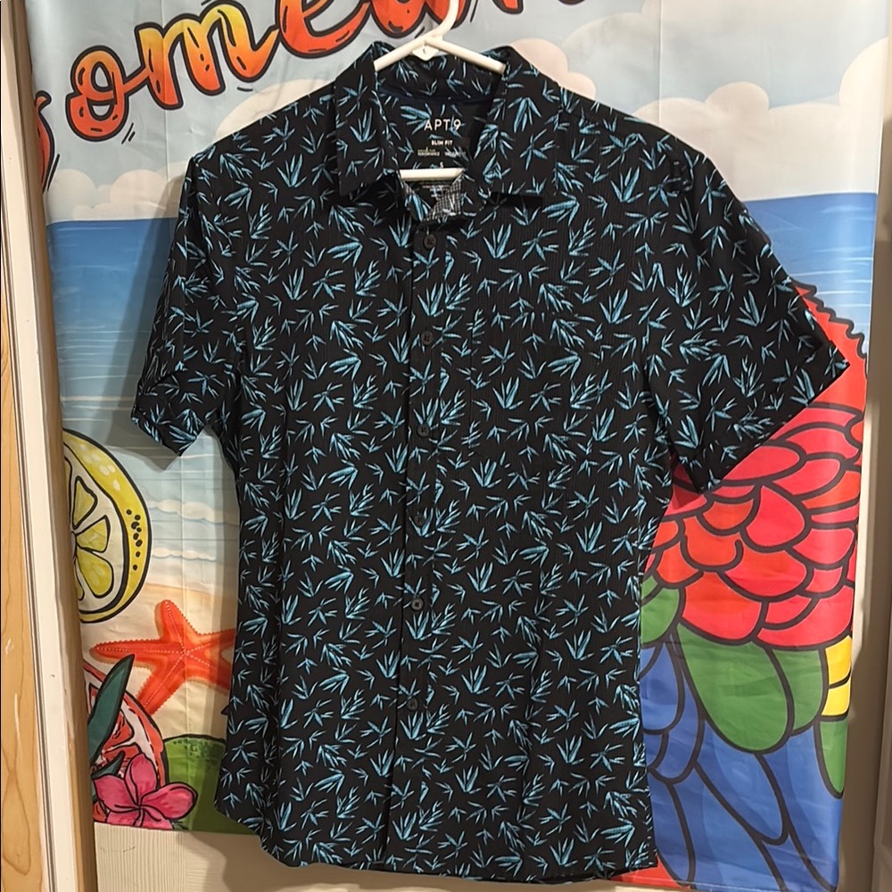 Men's Black and Blue Patterned Shirt